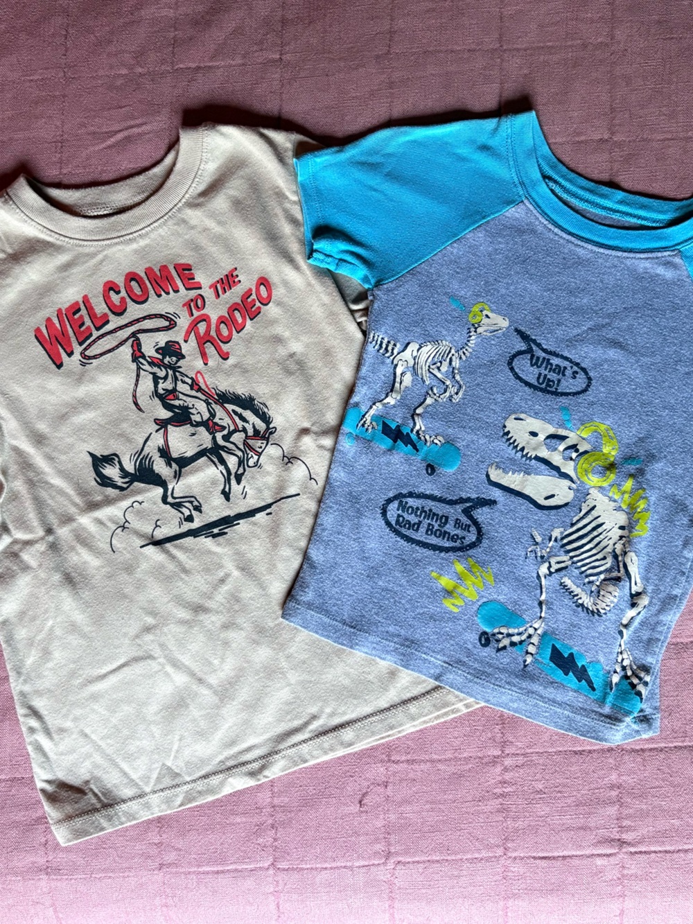 Kids 5T Short Sleeve Tee Set- Beige Rodeo & Blue Dino Graphic